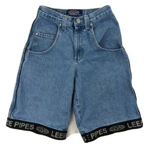 Vintage Lee PIPES Boys Small Skate Skateboard Grunge Denim Shorts Zip Pockets